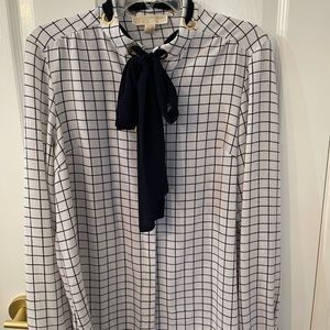 Michael Kors Blouse, white w navy and gold accents, size M